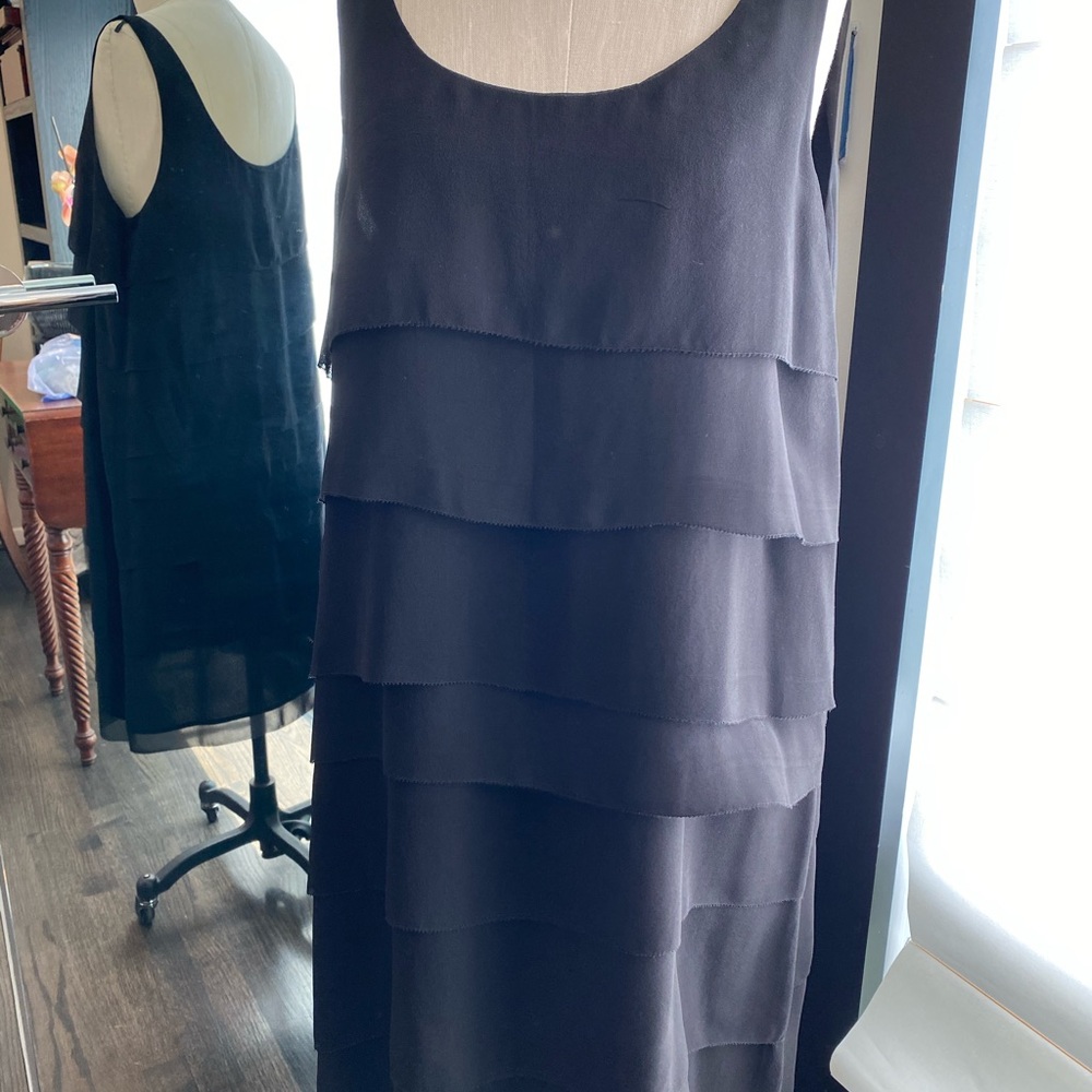 NWOT Eileen Fisher Black Tiered silk dress